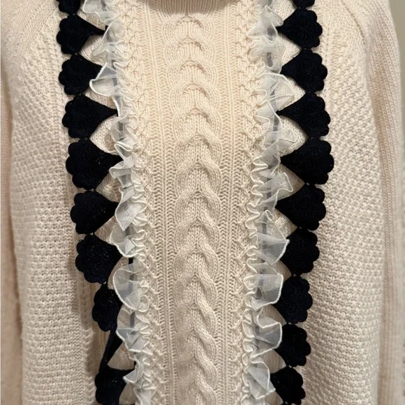 J. Crew cowl neck sweater in cream with navy/lace detail Size XL PRELOVED - Picture 6 of 9